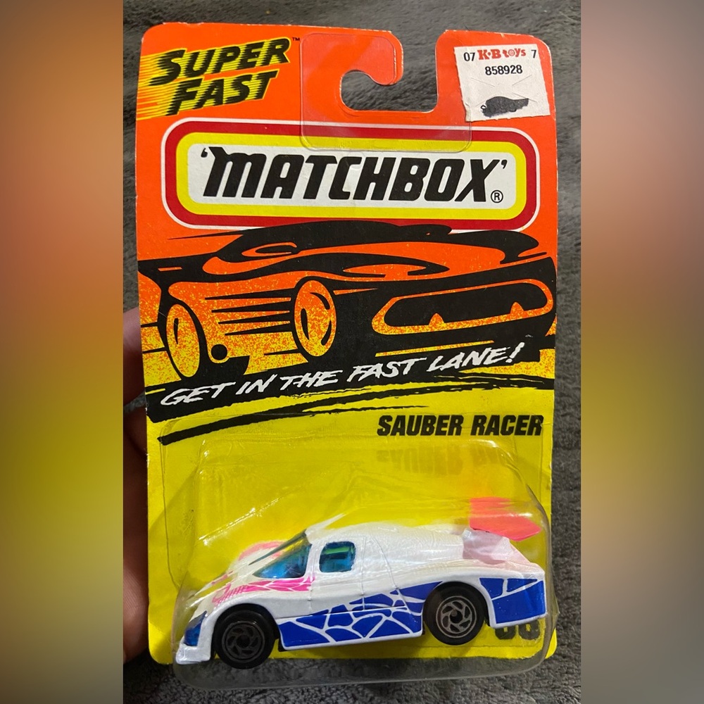 Matchbox Sauber Racer Toy Car - White with Pink and Blue Accents